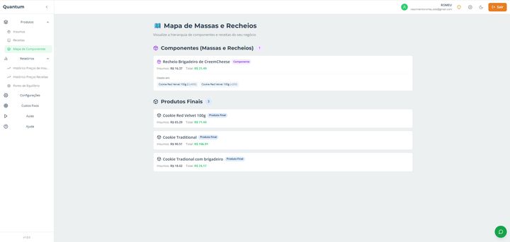 Tela do sistema Quantum Calc em produção